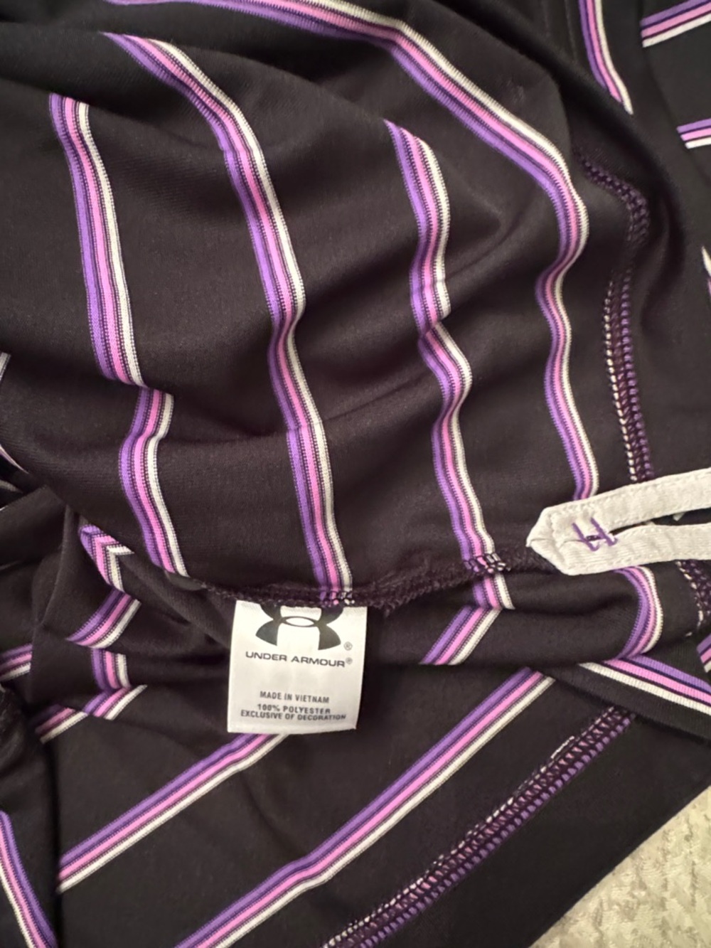 Under Armour Black Heatgear Polo with Purple Stripe Detail.  Medium. - Picture 5 of 7